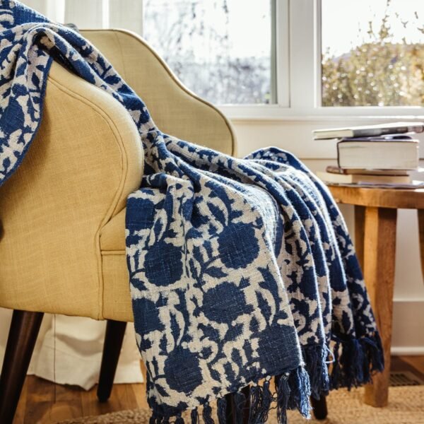 Indigo Fields Blue Throw Blanket